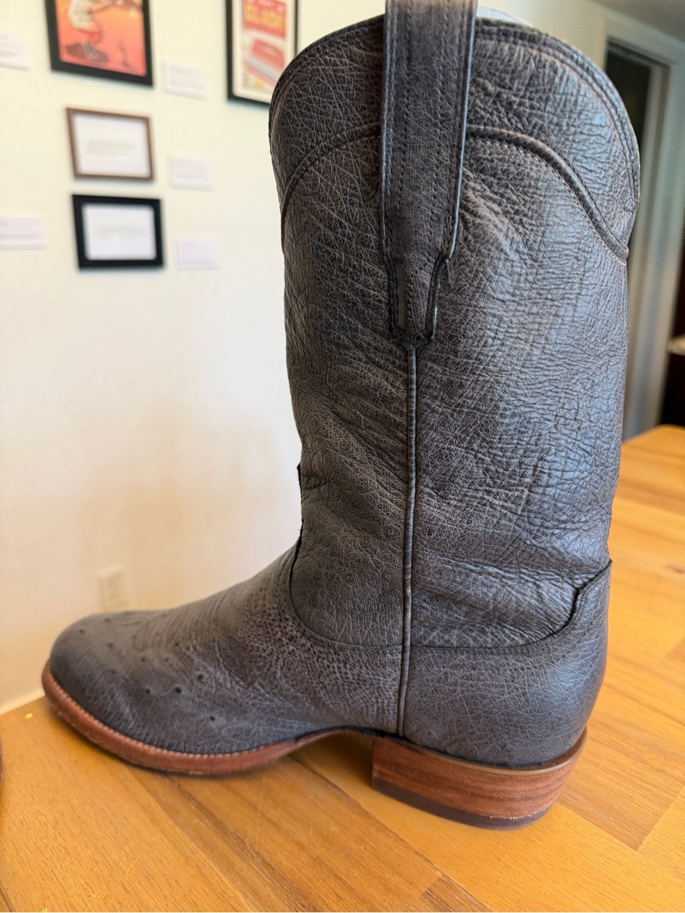 Tecovas The Jasper Smooth Ostrich grey western cowboy boots round toe - Picture 6 of 9